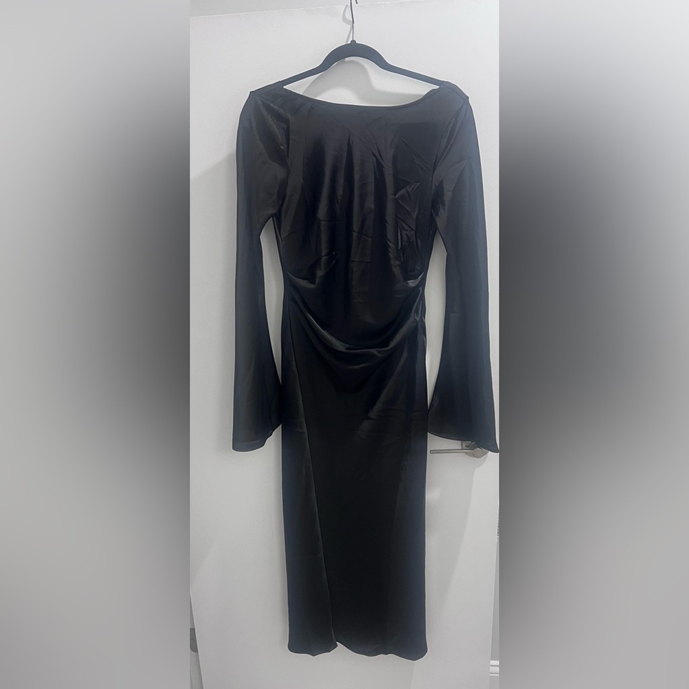 Petal & Pup Black Satin Long Sleeve Kalyssa Dress